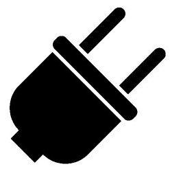 ikonka elektrycznośc - czarna wtyczka na białym tle