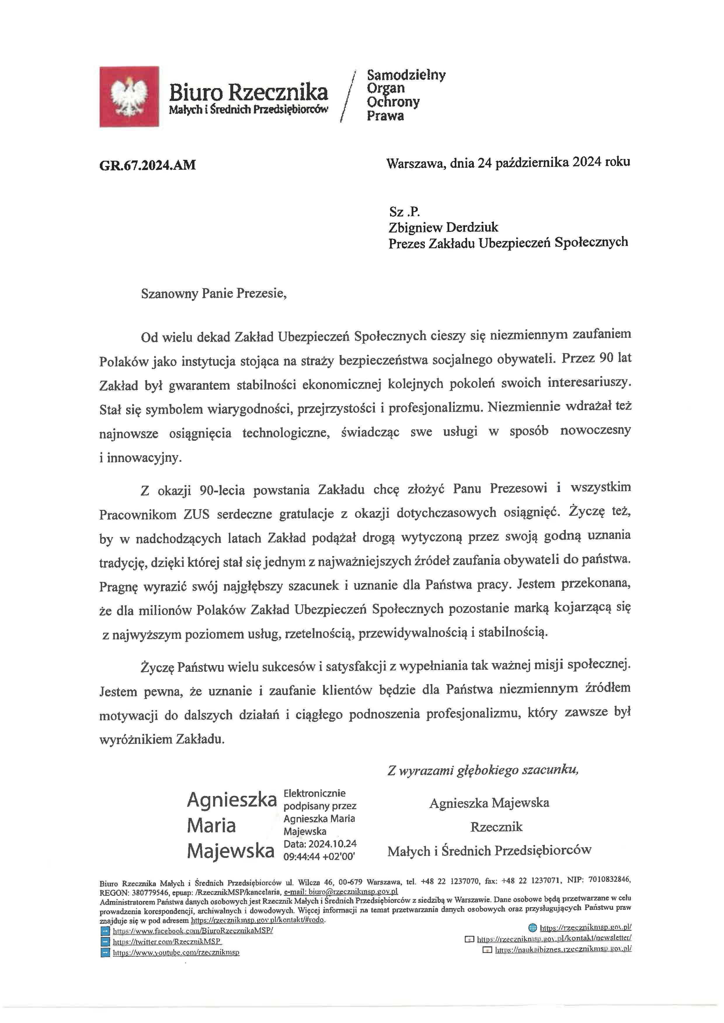 list gratulacyjny Agnieszka Majewska