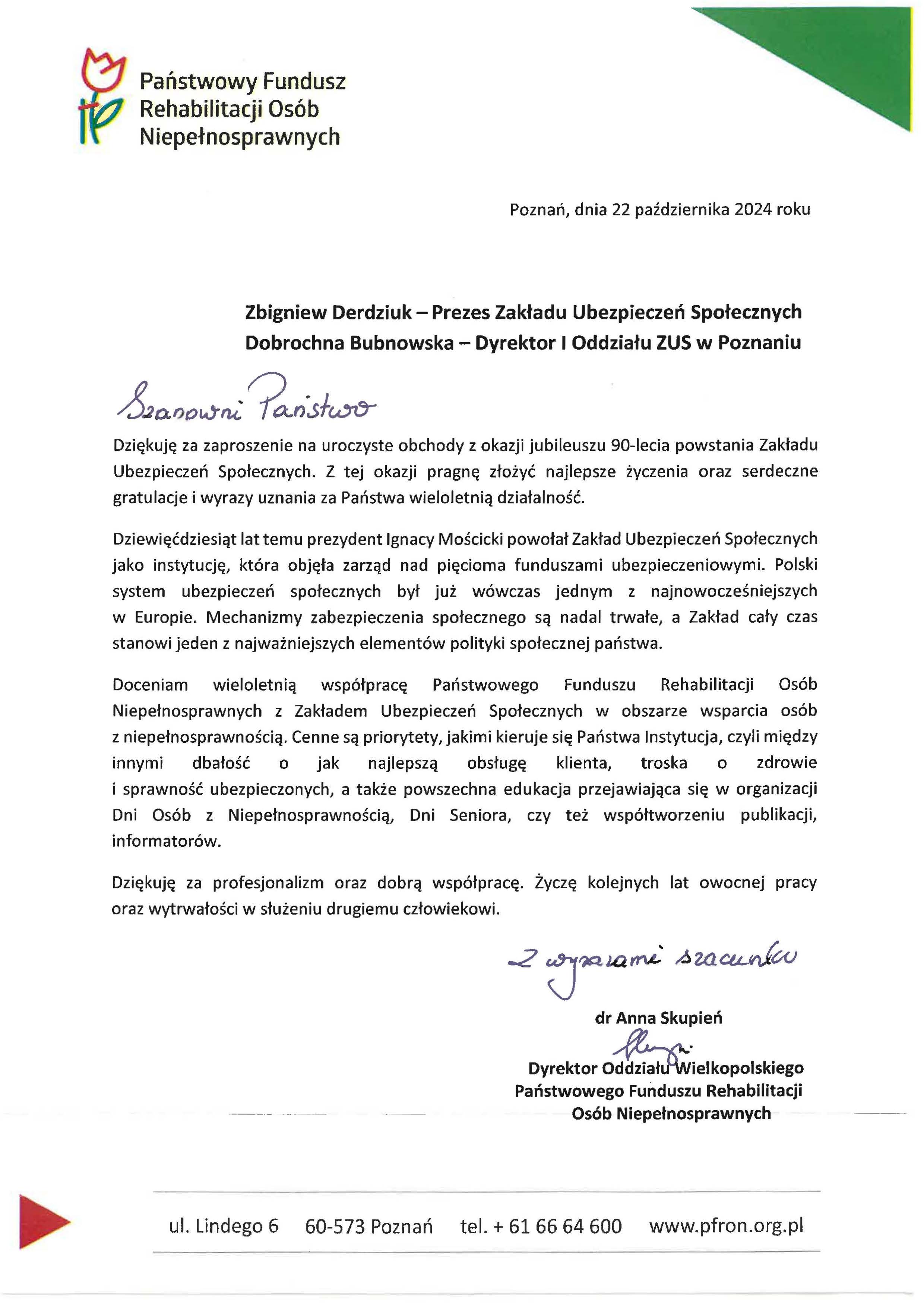 list gratulacyjny - Anna Skupień