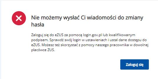 plansza nie można wysłać wiadomości do zmiany hasła