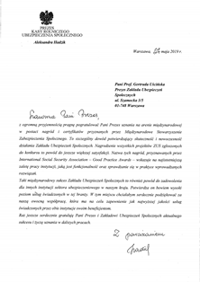 List z gratulacjami od prezes KRUS
