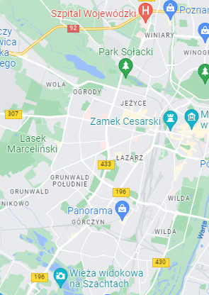 mapa Poznania z obszerem, w kórym ZUS poszukuje nieruchomości