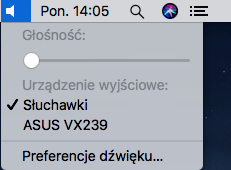 zrzut ekranu Ustawienia głośności na MacOS