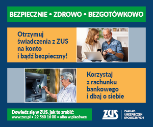 Grafika ze zdjęciami osób starszych. Tekst zachęca do korzystania z konta w banku.