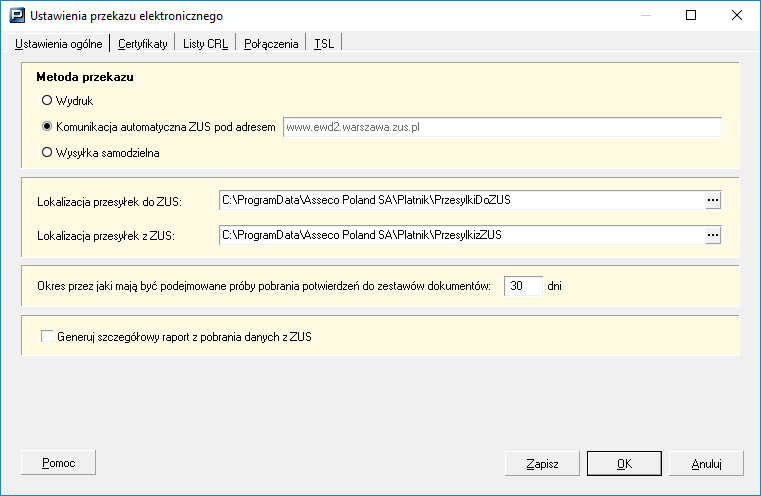 rysunek nr 3 - ustawienia przekazu elektronicznego
