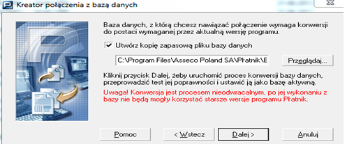 wizualizacja kreatora połączenia z bazą danych