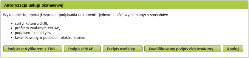 Autoryzacja uslugi biznesowej