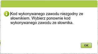 Komunikat z prośbą o ponowny wybór kodu